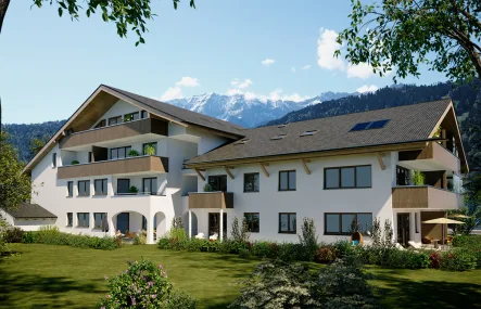 Visualisierung Rückseite - Wohnung kaufen in Garmisch-Partenkirchen - 3-Zimmer Terrassen-Wohnung "Alpenblick" - perfekte Lage mit Bergpanorama - Neubau Erstbezug!