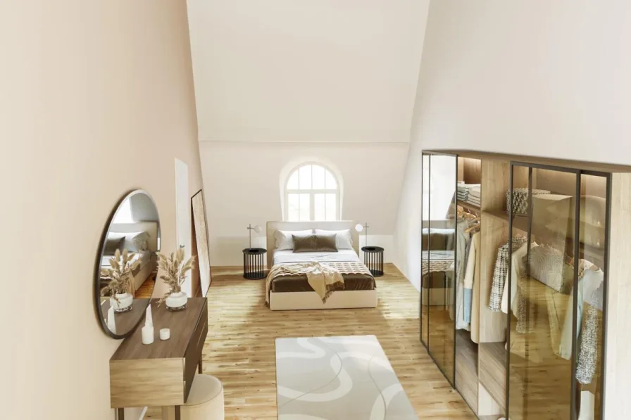 Schlafzimmer unverb. Visu - Wohnung kaufen in Berlin - Erstbezug: Dachgeschosswohnung in historischer Lage