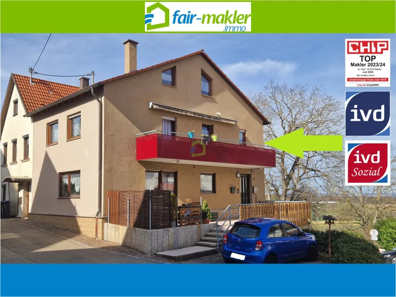 Ansicht - Wohnung kaufen in Grafenberg - FAIR-MAKLER: Maisonette-Wohnung am Ortsrand mit Aussicht