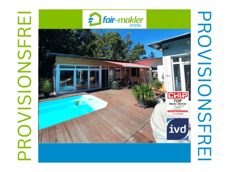 Gartenansicht mit Pool - Haus kaufen in Reutlingen - FAIR-MAKLER: Familien- und Wellnessparadies - Bungalow zum Verlieben