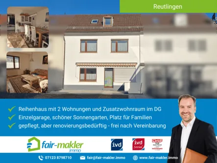 Süd-West-Ansicht - Haus kaufen in Reutlingen - FAIR-MAKLER: 2 Wohnungen + Homeoffice / Ihre Familie wird sich wohlfühlen