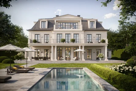 Einfamilien-Villa mit Außen-Pool (visualisiert) - Grundstück kaufen in Grünwald - Nobelste Lage mit maximaler Privatsphäre: Grundstück von 3.380 m² mit Villen-Entwürfen