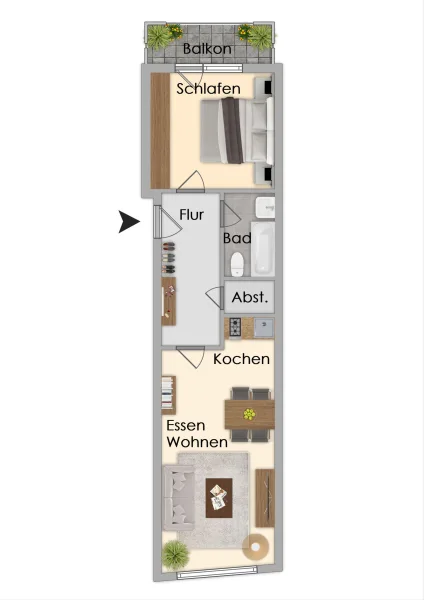 Grundriss 1 - Wohnung mieten in München - München / Altstadt-Lehel - Charmante 2 Zimmerwhg., mit Balkon, Kochnische, Bad/WC, Kellerabteil