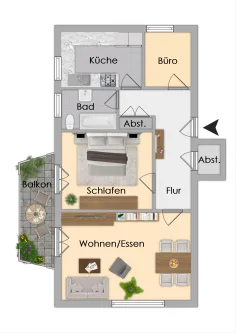 Grundriss unter Vorbehalt - Wohnung mieten in München, Laim - München-Laim - 2,5 Zimmerwohnung, Küche, Abstellkammer, Bad/WC, Balkon u.  Kellerabteil