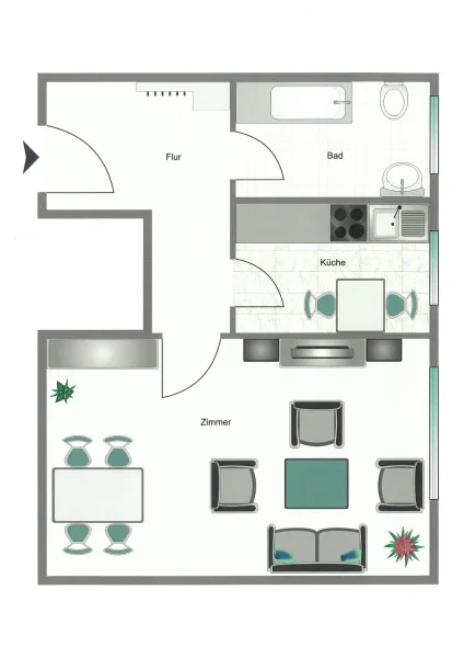 Grundriss 1 - Wohnung mieten in München - Charmantes 1 Zimmerapp. in Giesing, Küche, Bad/WC, Flur