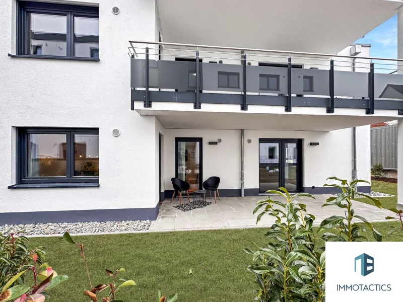 Terrasse und Gartenfläche - Wohnung kaufen in Bad Kreuznach - Neubau-Wohntraum: 4 ZKB mit exklusiver Ausstattung & Top-Lage in Bad Kreuznach.