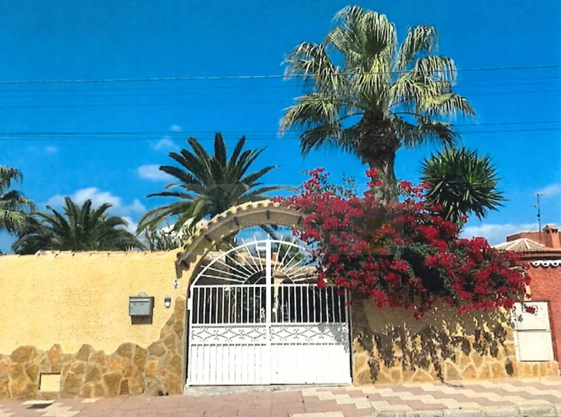 Außenansicht - Straßenseite - Haus kaufen in Torrevieja - Sonne! Palmen! Strandnah! 1-2 Fam. Haus mit Außenpool im schönen Spanien!