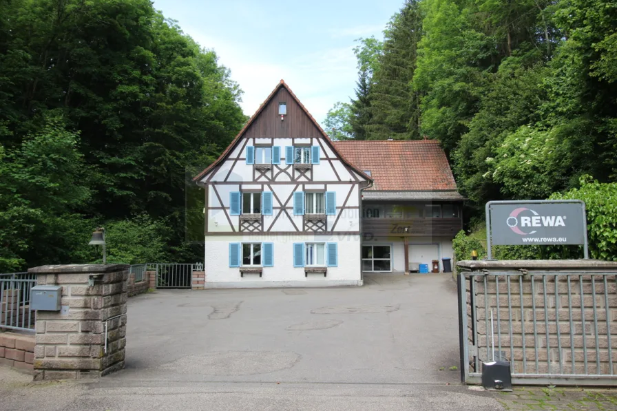 Ansicht Einfahrt - Haus kaufen in Blumberg - Historische Mühle - Alleinlage - in Blumberg: Renovierte Gewerbeimmobilie mit Charme und Potenzial zur Wohnnutzung!