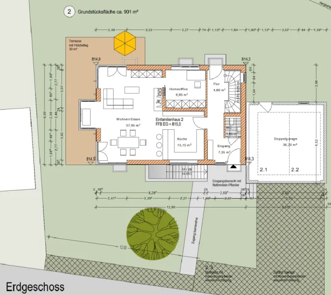 Grundrissplan Erdgeschoss und Freiflächen