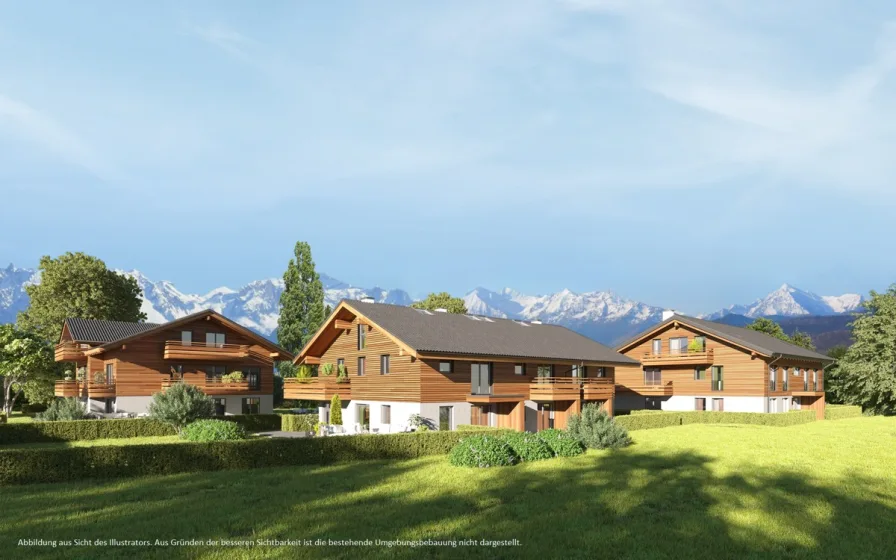 Ansicht Panorama-Logen - Haus kaufen in Garmisch-Partenkirchen - Exklusives Reiheneckhaus mit großem Garten in den Panorama-Logen im Herzen von Partenkirchen