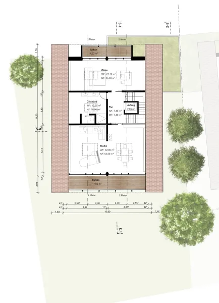 Freiflächenplan Panorama-Studio im Dachgeschoss