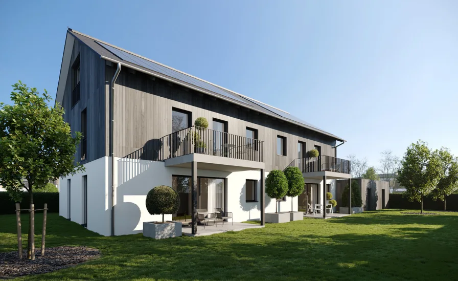 Visualisierung  vom Westen - Haus kaufen in Mühldorf am Inn - Leben in Mühldorf am Inn:Attraktive Neubau-Doppelhaushälfte mit hervorragender Energieeffizienz