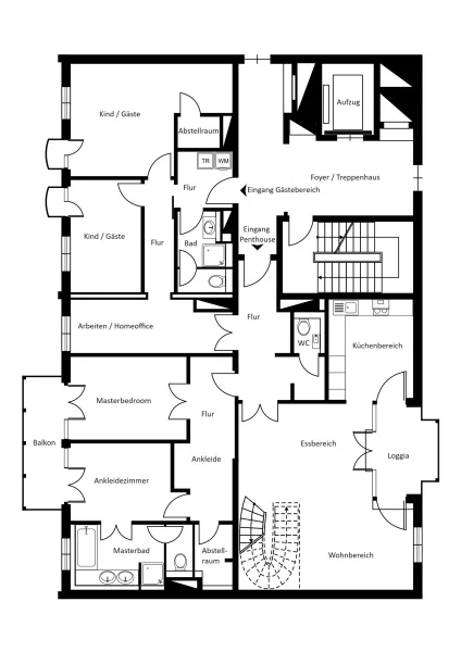 Grundrissplan Wohnebene im 4. Obergeschoss