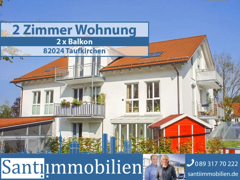 Titelbild-Taufkirchen-2-Zimmer-Wohnung-Mieten - Wohnung mieten in Taufkirchen - 2 Zi. Whg. mit 60 qm, 2x Balkon, nur 2 Gehminuten zum Bus