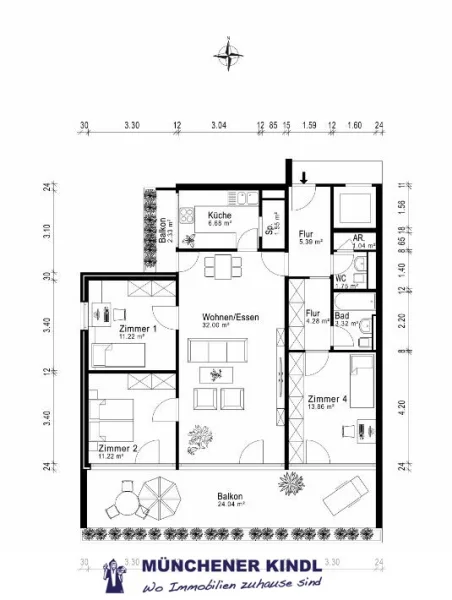 Grundriss - Wohnung kaufen in Taufkirchen - Attraktive Kapitalanlage: Vermietete 4-Zimmer-Wohnung in Taufkirchen – Ideal für Investoren!