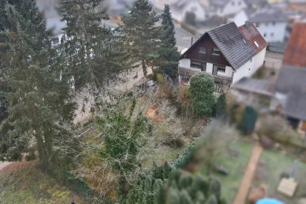 Vogelperspektive Garten - Haus kaufen in Walzbachtal / Wössingen - Naturnah Wohnen: Hinterhaus mit großem Grundstück und Ausbaupotenzial