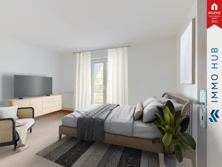 Einrichtungsbeispiel Schlafzimmer - Wohnung kaufen in Leipzig - ++ BEZUGSFREI - 2 Balkone & Stellplatz: Offen geschnittene 2-Raum-Wohnung in grüner Wohnlage ++