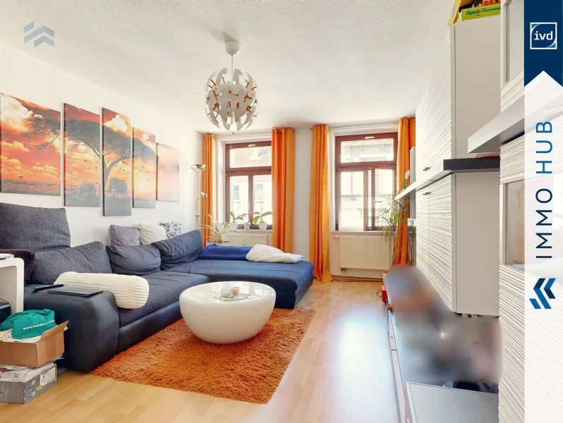 Wohnzimmer - Wohnung kaufen in Leipzig - RESERVIERT ++ Vermietete 2-Zimmer-Wohnung in der Südvorstadt - 2.300 € / m² ++