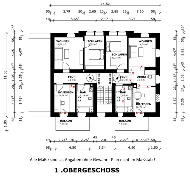 Plan WE 04 mit Maßen