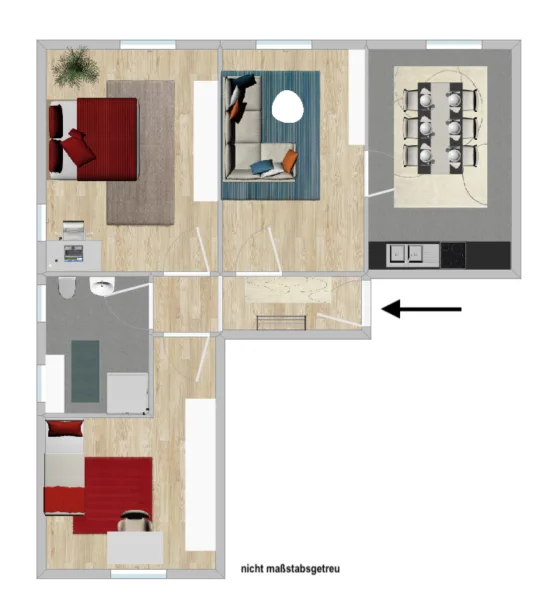 Grundriss Umbau zur 3 Zimmer-Wohnung