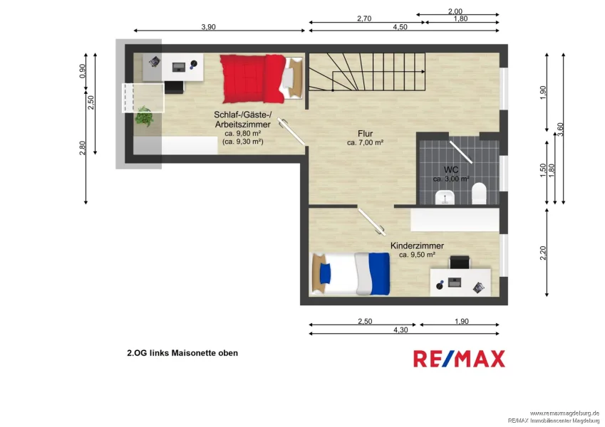 Grundriss 2.OG links Maisonette oben