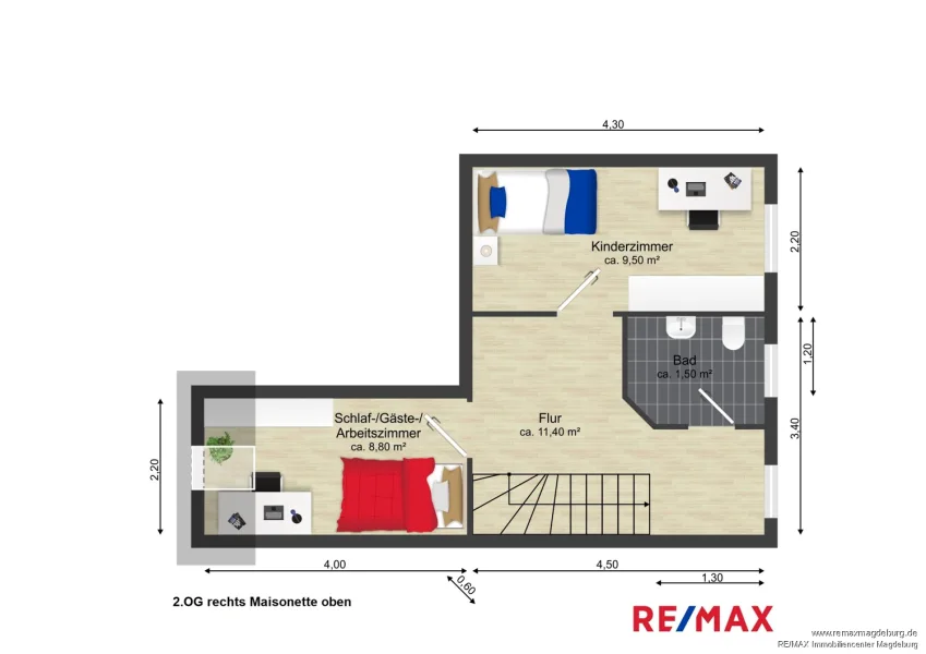 Grundriss 2.OG rechts Maisonette oben