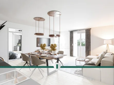 Wohn- und Esszimmer - Wohnung kaufen in Berlin - Praktische 58m² 2-Zimmer-Wohnung mit zwei Balkonen