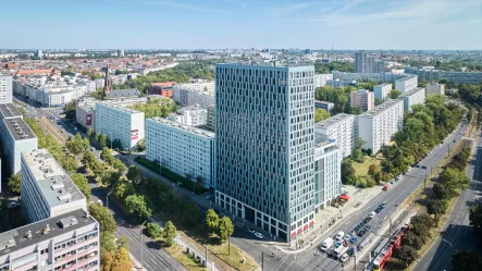 Drohnenansicht - Büro/Praxis mieten in Berlin Friedrichshain - Moderne Bürofläche mit atemberaubendem Blick über Berlin