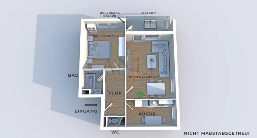 3D Grundriss - 2 Zimmer Wohnung in Senden Ay