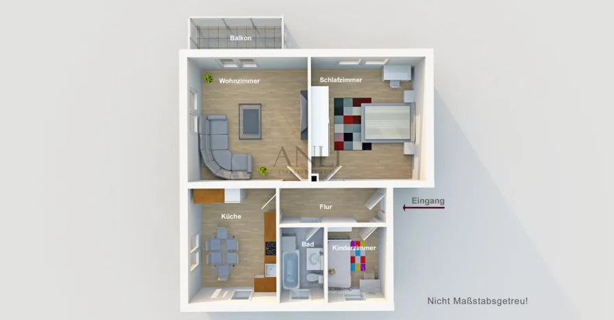 3D Grundriss - 3 Zimmer Wohnung in Senden