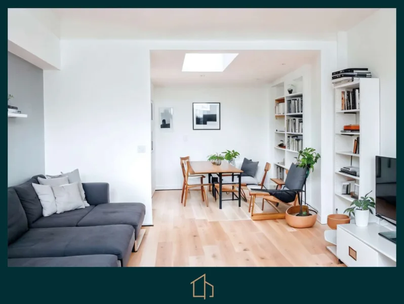 Wohnzimmer digitales HomeStaging - Wohnung kaufen in Hamburg - 2 Zimmer Dachgeschosswohnung über den Dächern von Eimsbüttel