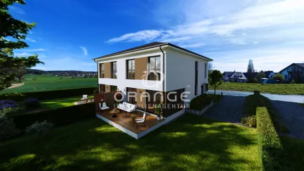 Hinten-Links-Früh (2) - Haus kaufen in Wertingen / Hausen - ***Moderne Doppelhaushälften in Top Lage mit Fernblick in die Natur, Kfw 40, im Raum Augsburg***