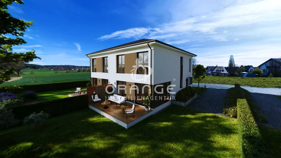 Hinten-Links-Früh (2) - Haus kaufen in Wertingen / Hausen - ***Moderne Doppelhaushälften in Top Lage mit Fernblick in die Natur, Kfw 40, im Raum Augsburg***