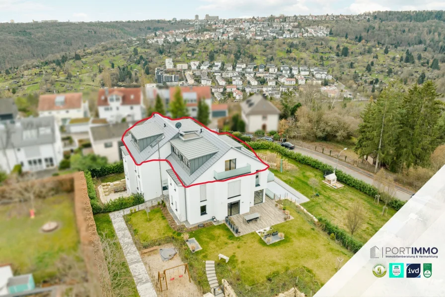 Vogelperspektive - Wohnung kaufen in Stuttgart - Exklusive Neubau-Dachgeschoss-Eigentumswohnung mit faszinierendem Ausblick am Frauenkopf