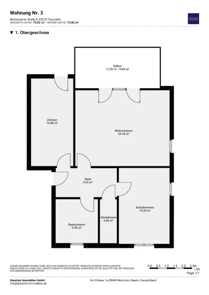 Grundriss W3 - Wohnung kaufen in Traunstein - *** Bezugsfertig 2025 *** Helle 3-Zimmer-Wohnung mit Südbalkon ***