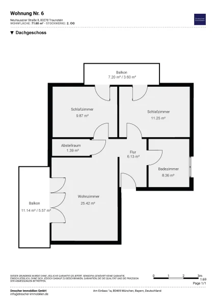 Grundriss - Wohnung kaufen in Traunstein - *** Bezugsfertig 2025 *** Traumhafte Dachgeschoss-Wohnung großem Südbalkon ***