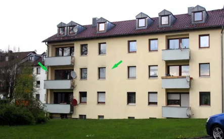 Ansicht Süd-West Ausschnitt  - Wohnung kaufen in Regen - Attraktive sonnige 3-Zimmer Wohnung mit Balkon, PKW-Garage,  in Regen OT Bürgerholz.