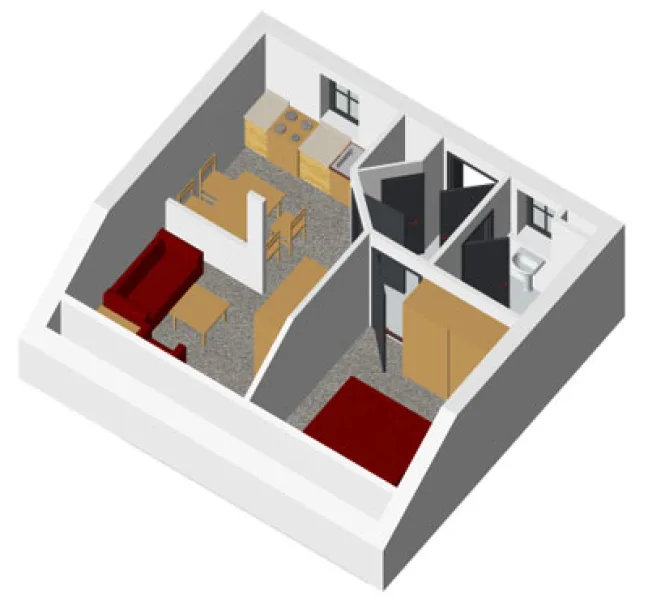 3D-Ansicht - Wohnung kaufen in Viechtach - 2 Zimmer Ferienwohnung, voll ausgestattet, im Feriendorf Schwarzholz, Viechtach Bay. Wald