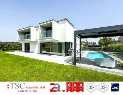 Wohnen wie im Urlaub luxuriöses EFH mit Pool - Haus kaufen in Starnberg - Starnberg-Söcking | Luxuriöses Neubau-Einfamilienhaus mit Outdoor-Pool und Energieeffizienz A+