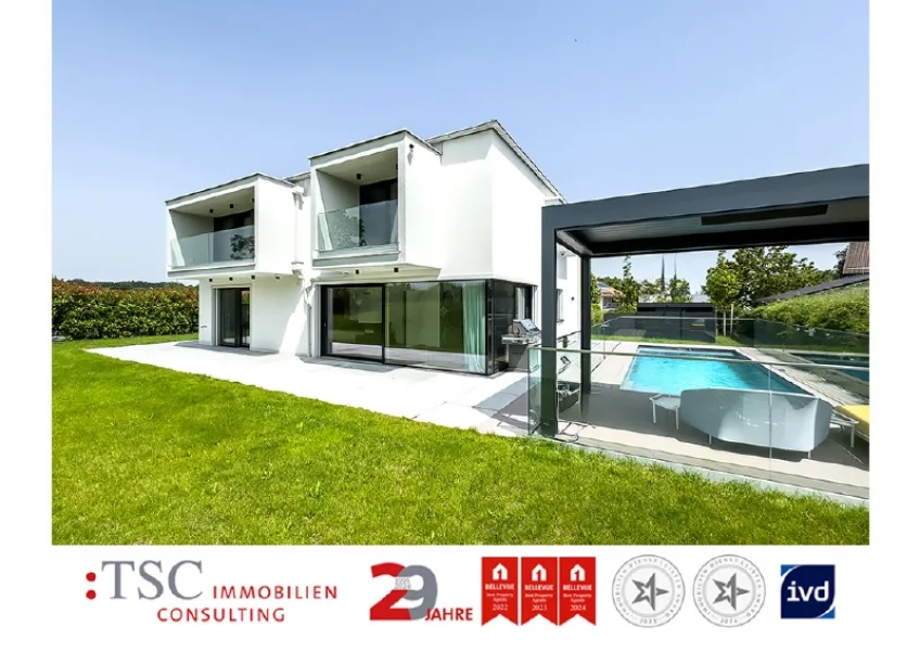 Wohnen wie im Urlaub - Haus kaufen in Starnberg - Starnberg-Söcking | Luxuriöses Neubau-Einfamilienhaus mit Outdoor-Pool und Energieeffizienz A+