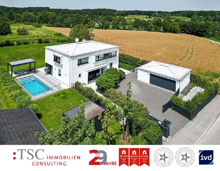 Ansicht I - Haus mieten in Starnberg - Starnberg-Söcking | Luxuriöses Neubau-Einfamilienhaus mit Outdoor-Pool und Energieeffizienz A+