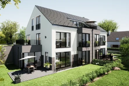 Außen Süd-West - Wohnung kaufen in Puchheim - Exklusiver NEUBAU in Puchheim! Energieeffiziente Wohnung mit Dachterrasse und EBK – Bezugsfertig!