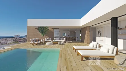 Terrasse- Pool - Haus kaufen in El Poble Nou de Benitatxell - Spanien- Costa Blanca: Luxuriöses Anwesen mit Meerblick inklusive
