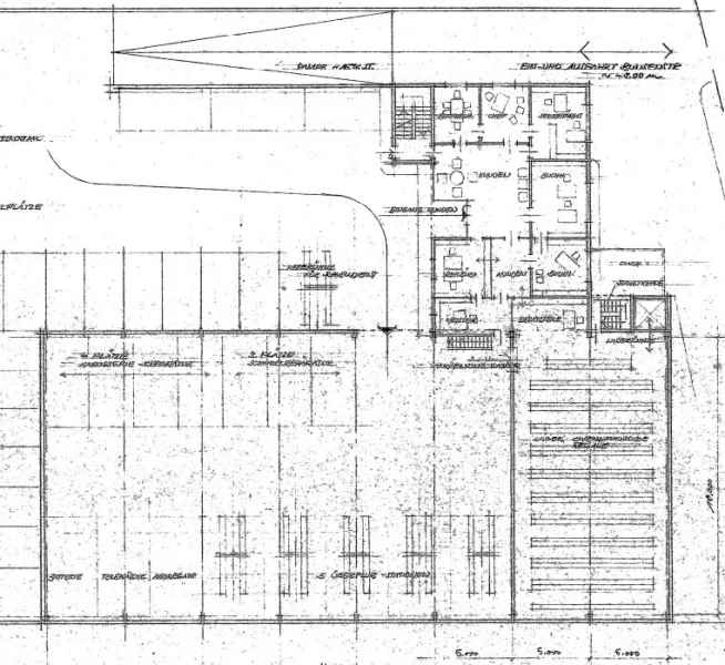 Grundriss Werkstatt, Kleinteilelager und Büro