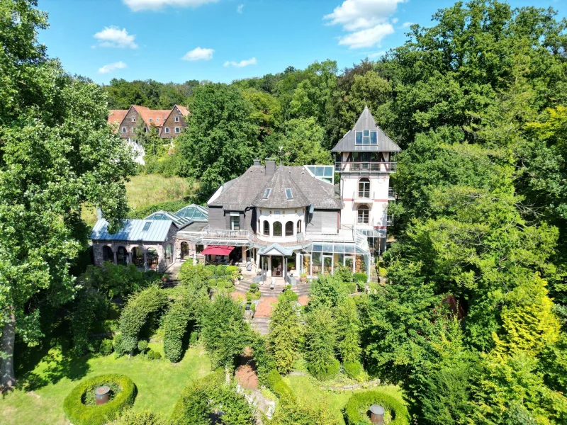 Rückansicht - Haus kaufen in Bad Karlshafen - Prachtvolle Villa mit Weserblick auf weitläufigem und sichtgeschützten Grundstück