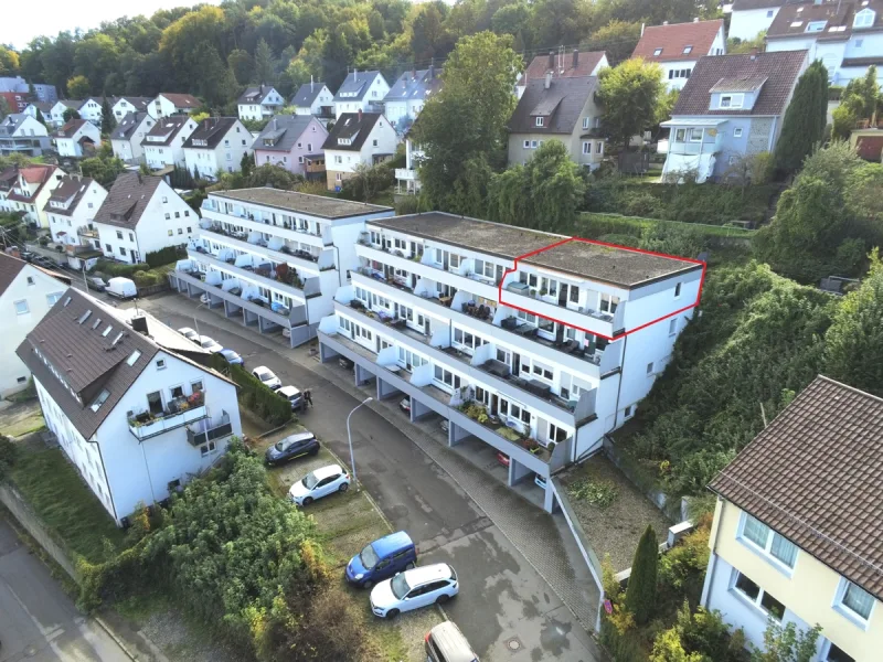 Aufnahme mit Drohne - Wohnung kaufen in Blaustein - Schöne Penthouse-Wohnung mitherrlichem Blick