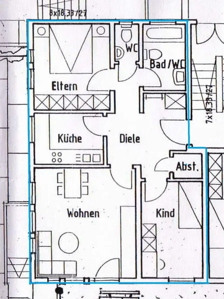 Plan Erdgeschoss klein - Wohnung mieten in Erbach - Frisch renovierte 3-Zi.-Whg in Erbach