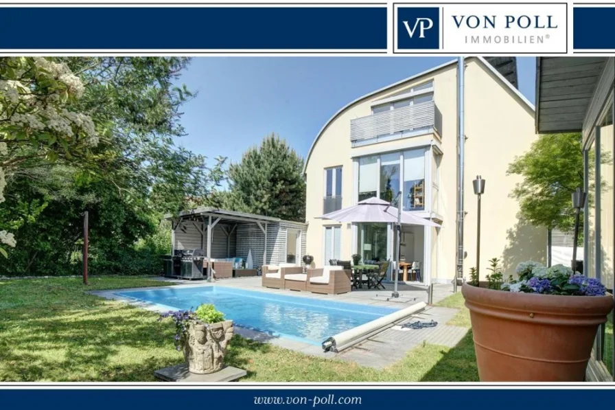 Titelbild_Logo - Haus kaufen in München - Feldmoching: Exklusives Anwesen mit Pool, Sauna und Wintergarten-Ambiente