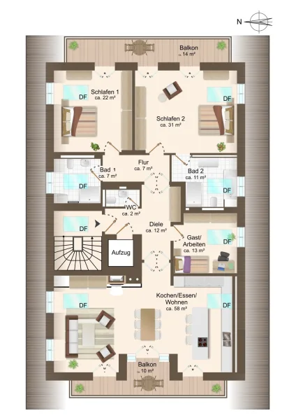 Dachgeschoss-Wohnung mit Lift2.2