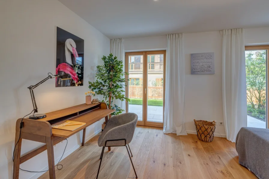 Schlafzimmer mit Terrassenzugang -Musterwohnung